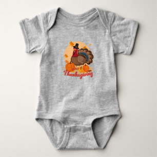 happy thanksgiving pilgrim turkey baby bodysuit