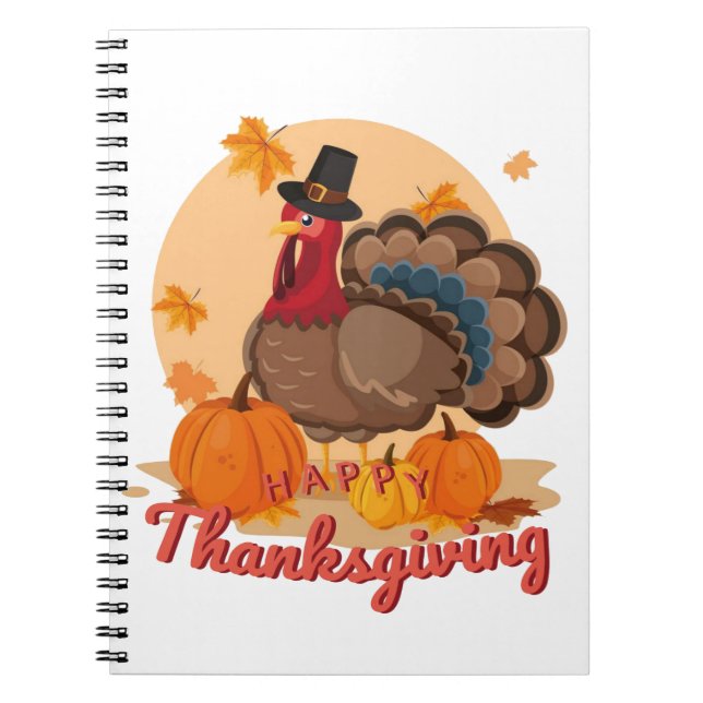 happy thanksgiving pilgrim turkey notebook (Front)