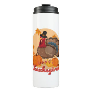 happy thanksgiving pilgrim turkey thermal tumbler