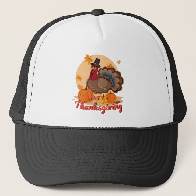 happy thanksgiving pilgrim turkey trucker hat (Front)
