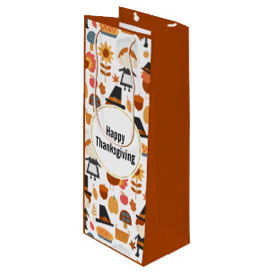  Happy Thanksgiving Pilgrims Harvest Pattern Wine Gift Bag