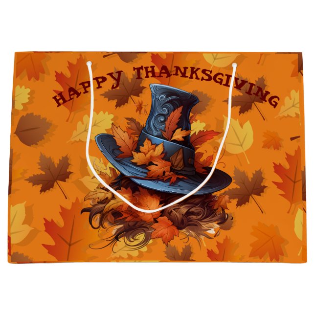 Happy Thanksgiving Pilgrim's Hat. Editable Large Gift Bag (Front)