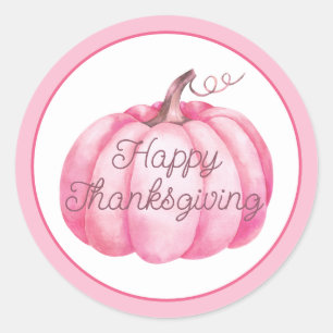 Happy Thanksgiving Pink Pumpkin Classic Round Sticker