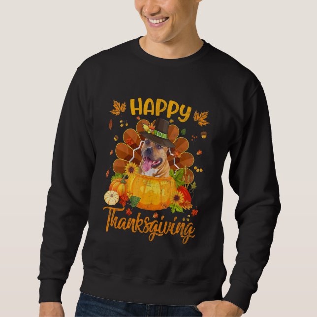 Happy Thanksgiving Pitbull Dog Turkey Pumpkin Sweatshirt (Front)