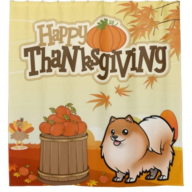 Happy Thanksgiving Pomeranian Shower Curtain (Front)