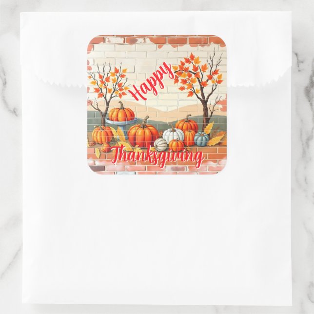 Happy Thanksgiving Popular Beautiful Fall Square Sticker (Bag)