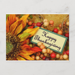 Happy Thanksgiving Pretty Floral Holiday Postcard