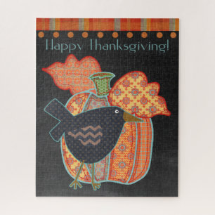 Happy Thanksgiving! Prim Crow and Pumpkin Jigsaw Puzzle