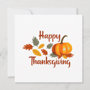 Happy Thanksgiving Pumpkin Autumn Leaves Flat Invitation