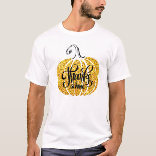 Happy Thanksgiving Pumpkin Autumn Leaves Flat T-Shirt