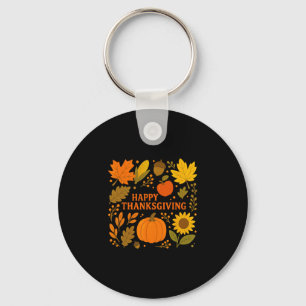 Happy Thanksgiving Pumpkin Autumn Leaves Harvest Key Ring