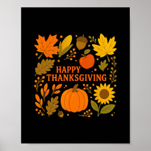 Happy Thanksgiving Pumpkin Autumn Leaves Harvest Poster