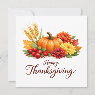 Happy Thanksgiving Pumpkin, Berries and Flowers  Holiday Card