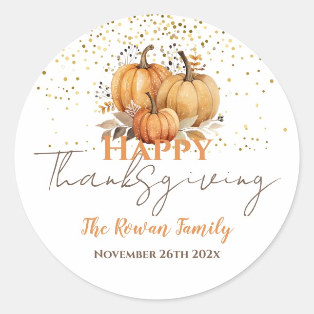 Happy Thanksgiving Pumpkin Classic Round Sticker (Front)