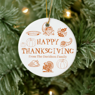 Happy Thanksgiving pumpkin custom name cute Ceramic Ornament