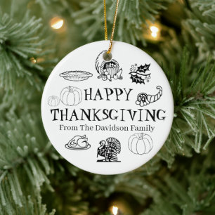 Happy Thanksgiving pumpkin custom name cute Ceramic Ornament