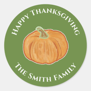 Happy Thanksgiving Pumpkin Drawing Classic Round Sticker