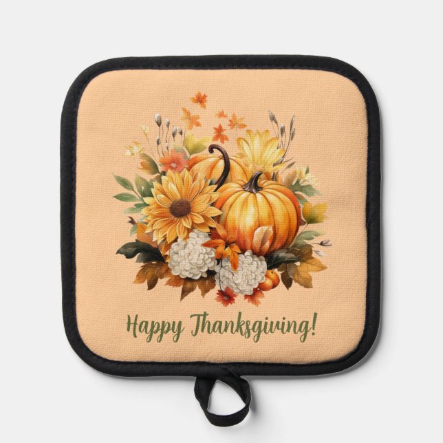 Happy Thanksgiving Pumpkin Harvest Design Pot Holder (Front)