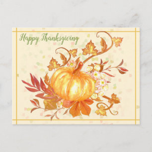 Happy Thanksgiving Pumpkin Leaves Art Holiday Postcard