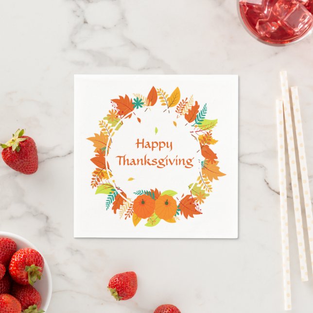 Happy Thanksgiving Pumpkin Leaves Fall Autumn Napkin (Insitu)
