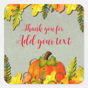 Happy Thanksgiving Pumpkin Leaves Fall Festival Square Sticker