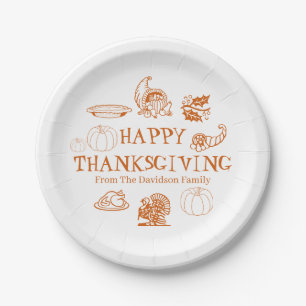 Happy Thanksgiving pumpkin pie custom name  Paper Plate