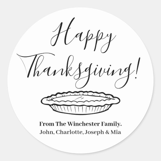 Happy Thanksgiving pumpkin pie custom script cute Classic Round Sticker (Front)