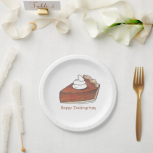 Happy Thanksgiving Pumpkin Pie Slice Whipped Cream Paper Plate