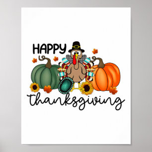 Happy Thanksgiving Pumpkin Turkey Matching Shirts Poster