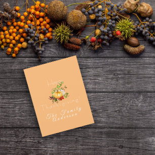 Happy thanksgiving pumpkin watercolor light orange card