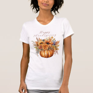 Happy Thanksgiving Pumpkin with Flowers- T-Shirt