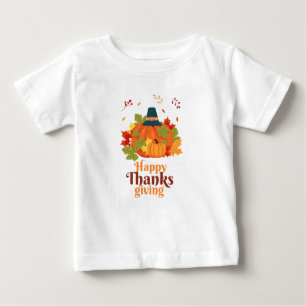 Happy Thanksgiving Pumpkin with Hats  and Leaves Baby T-Shirt