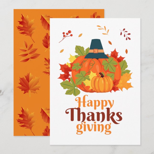 Happy Thanksgiving Pumpkin with Hats and Leaves   Invitation (Front/Back)