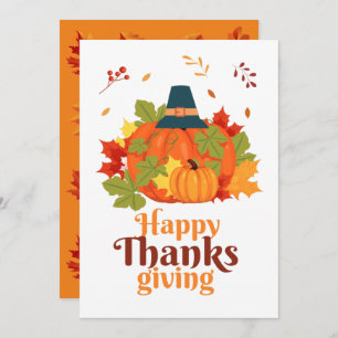 Happy Thanksgiving Pumpkin with Hats and Leaves   Invitation