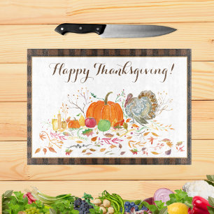 Happy Thanksgiving Pumpkin With Turkey Cutting Board