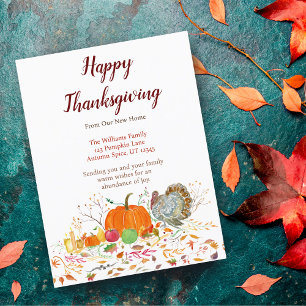 Happy Thanksgiving Pumpkin With Turkey Moving Announcement Postcard