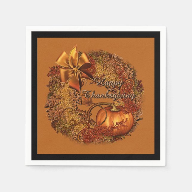 Happy Thanksgiving Pumpkin Wreath Napkins (Front)