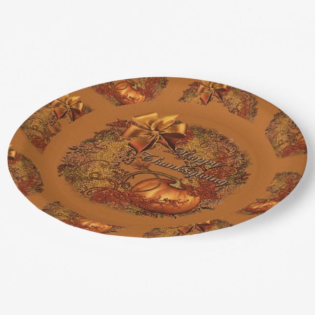 Happy Thanksgiving Pumpkin Wreath Paper Plates 2 (Angled)