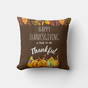 Happy Thanksgiving Pumpkins and Autumn Foliage Cushion