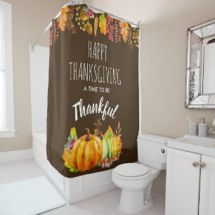 Happy Thanksgiving Pumpkins and Autumn Foliage Shower Curtain