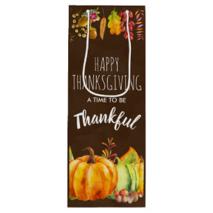 Happy Thanksgiving Pumpkins and Autumn Foliage Wine Gift Bag