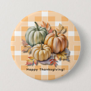 Happy Thanksgiving Pumpkins & Autumn Leaves 7.5 Cm Round Badge