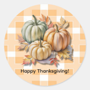 Happy Thanksgiving Pumpkins & Autumn Leaves Classic Round Sticker