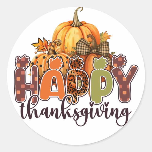 Happy Thanksgiving Pumpkins Classic Round Sticker (Front)
