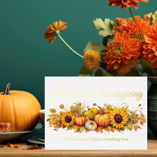 Happy Thanksgiving Pumpkins Custom Business Gold Foil Holiday Card