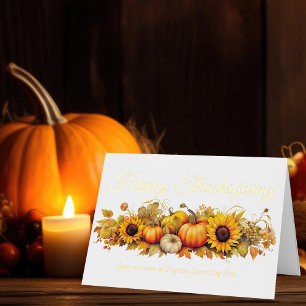 Happy Thanksgiving Pumpkins Custom Company Gold Foil Holiday Card