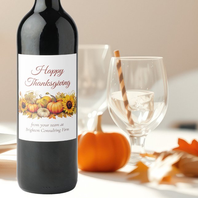 Happy Thanksgiving Pumpkins Custom Company Party Wine Label (Creator Uploaded)