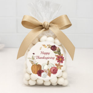 Happy Thanksgiving Pumpkins Floral Burgundy Orange Classic Round Sticker