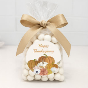 Happy Thanksgiving Pumpkins Floral Burgundy Orange Classic Round Sticker