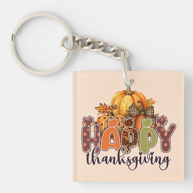 Happy Thanksgiving Pumpkins Key Ring (Front)